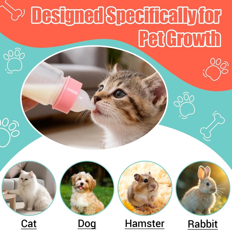 DEMORA Kitten Bottle Feeding Kit, Graduated Nursing Feeding Bottles for Pet Kitten Puppy Hamster Rabbit with Two Kinds of Replaceable Nipples Feeder (Clear, 3.4 oz) - Image 4